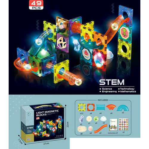 

Конструктор 2300 (12шт) магнитный, горка-лабиринт,наклейки,свет,49дет,бат-таб,в кор-ке, 27-22-7,5см