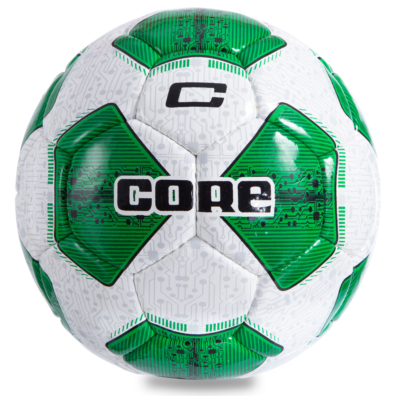 М'яч футбольний №5 PU ламін. CORE COMPETITION PLUS CR-005 (№5, 5 сл., Зшитий вручну, білий-зелений)