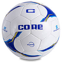 М'яч футбольний №5 PU SHINY CORE FIGHTER CR-026 (№5, 4 сл., Зшитий вручну, білий-синій-блакитний), фото 1