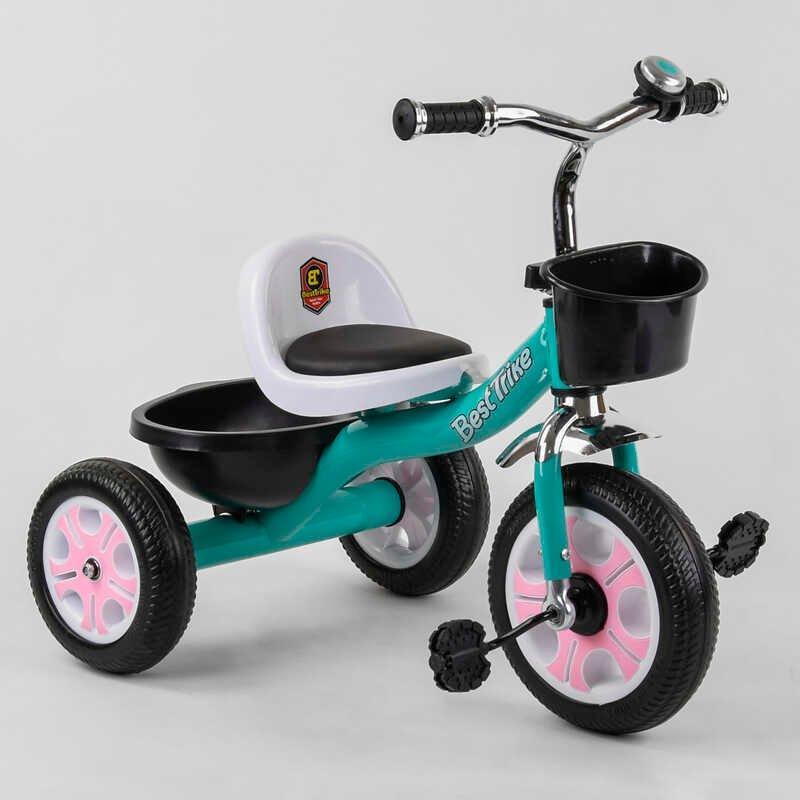 Дитячий велосипед з трьома колесами, двома кошиками і м'яким сидінням LM-7309 "Best Тгіке", колір бірюзовий