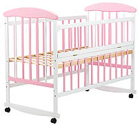 Детская кроватка Наталка ОБРО с откидной боковиной ольха бело-розовая