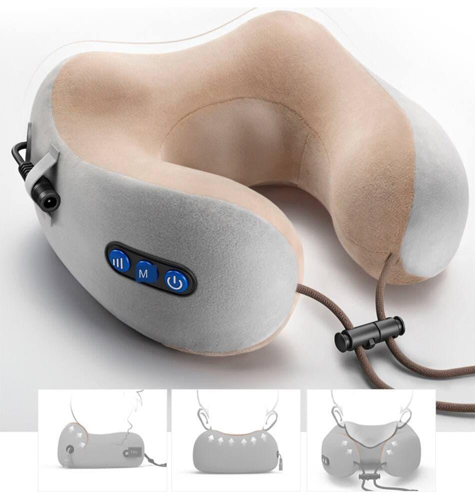 

Массажер подушка с вибрацией и функцией памяти U-Shaped Upgrade Vibration Pillow ZX-1902 для шеи, Бежевый