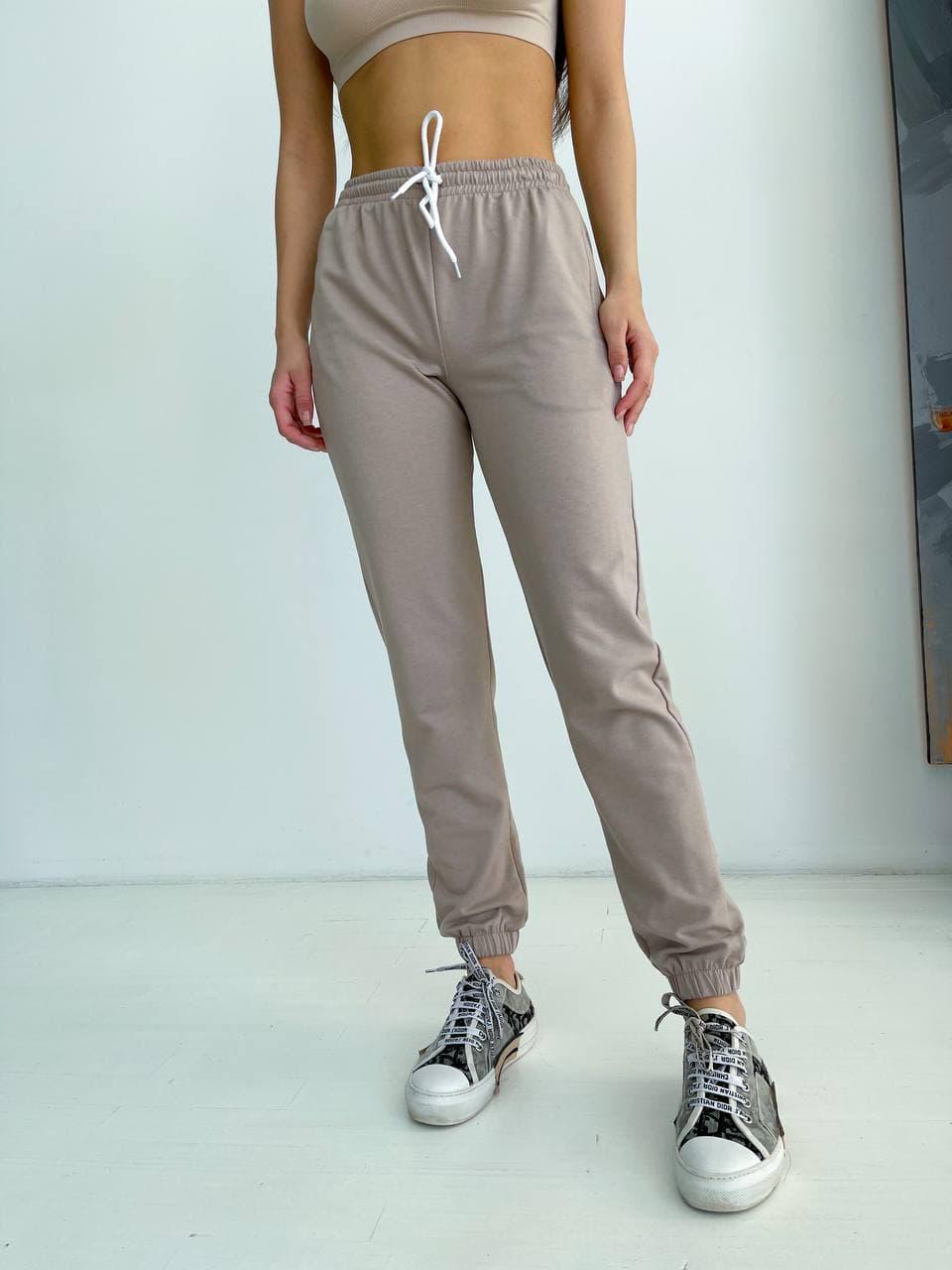 

Женские бежевые летние спортивные штаны из двунитки M, Бежевый