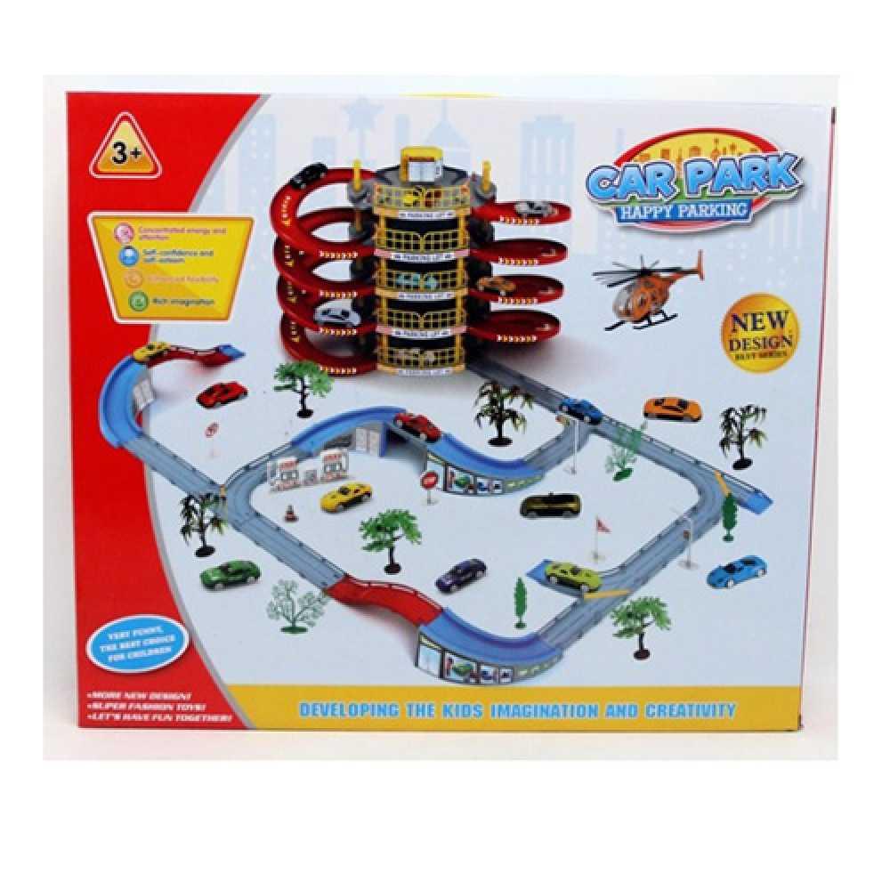 

Игровой гараж Happy Parking T328-E, 5 этажей, транспорт, дорожные знаки, деревья