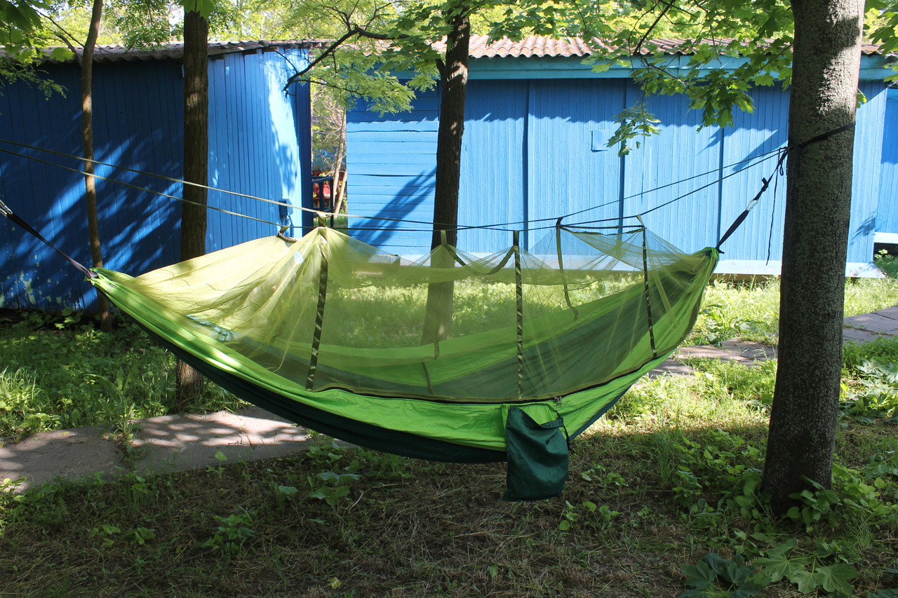 

Гамак туристический HAMMOCK NET GREEN с москитной сеткой прочный 200 кг 263х135 см