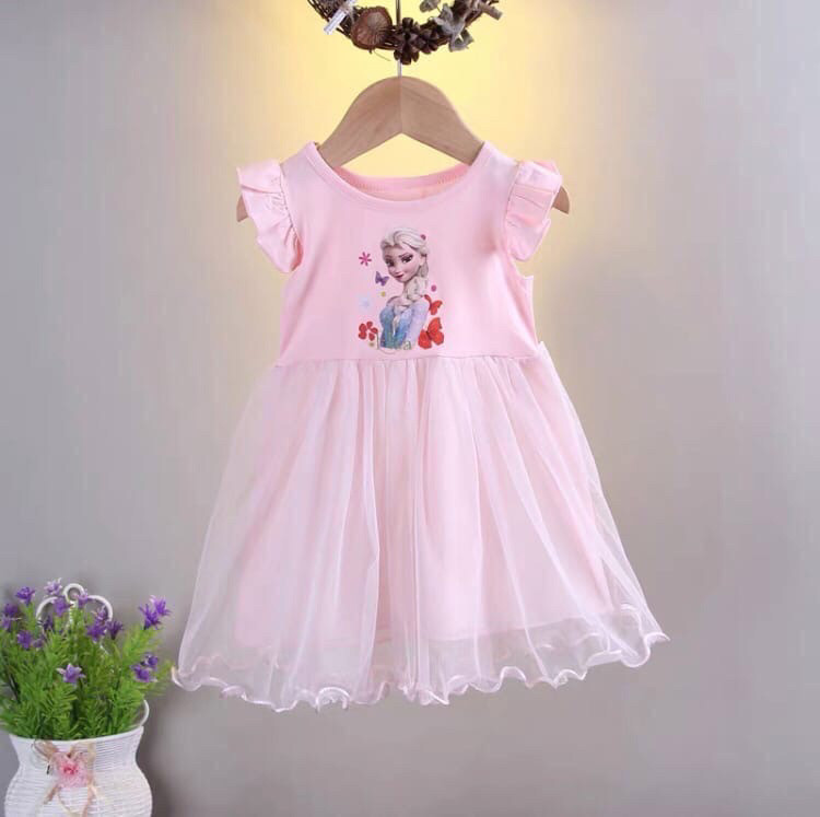 

Красивое летнее платье с Эльзой на девочку 3, 5, 7 лет - детское розовое и лиловое на лето 110, 122 см, Розовый