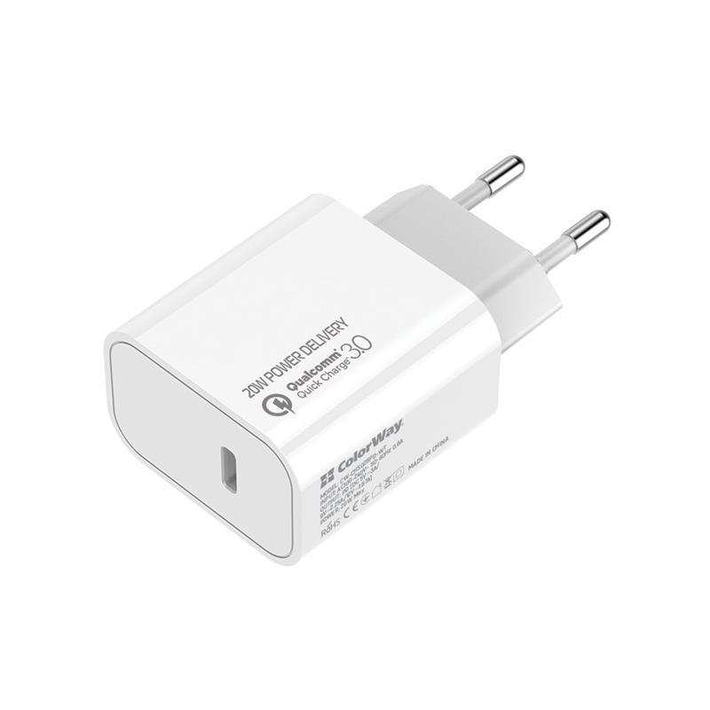 

Сетевое зарядное устройство ColorWay (1USB Type-C PDx3A) White (CW-CHS026PD-WT), Белый