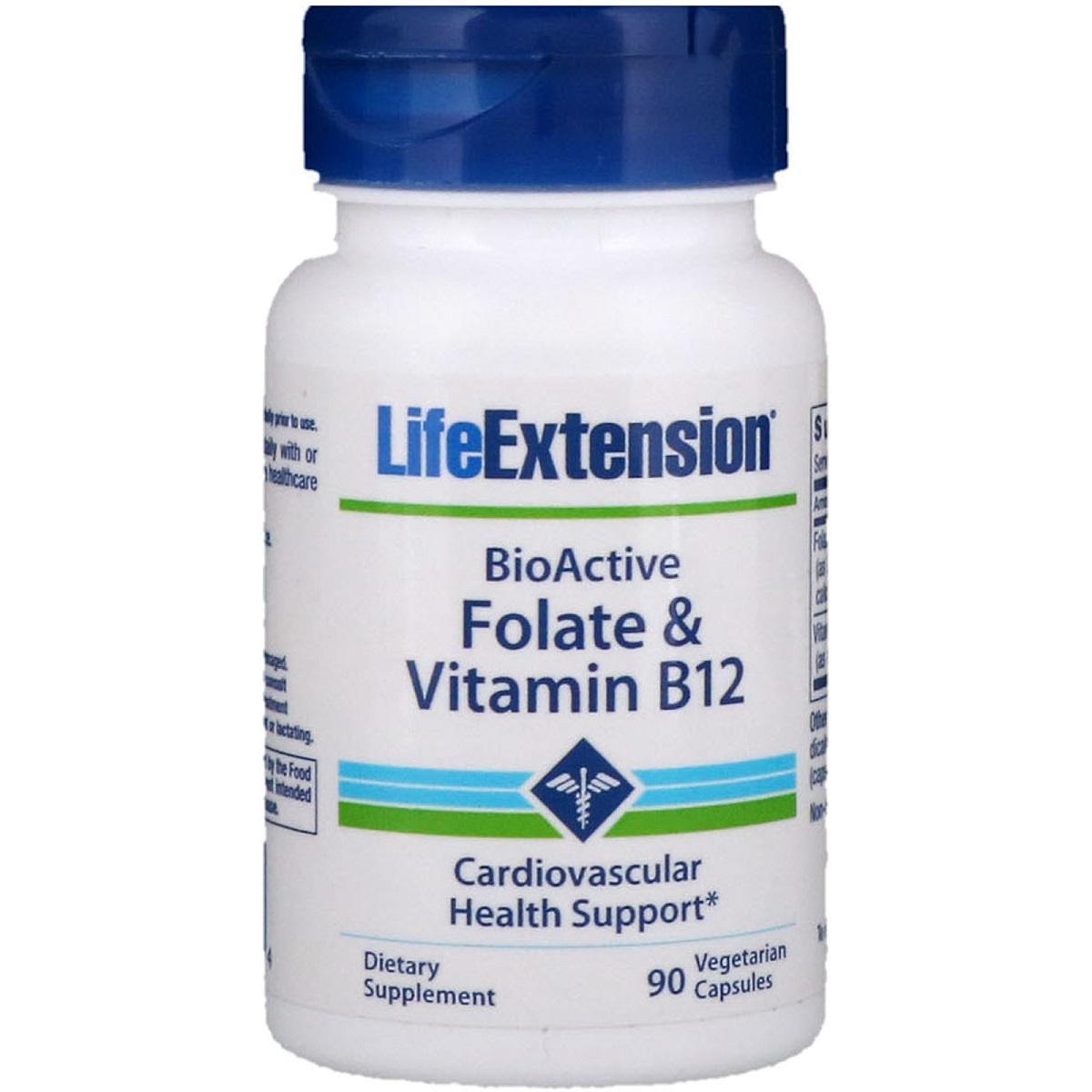 

Фолат и B12, BioActive Folate & Vitamin B12, Life Extension, 90 Вегетарианских Капсул