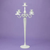Стильный белый напольный подсвечник на 5 свечей (77 см, металл). Для декора, для торжественных мероприятий