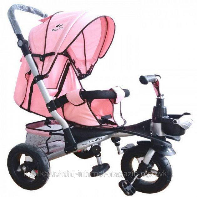 

Детский трехколесный велосипед-коляска с корзиной, регулируется спинка и капюшон TR20104 (цвет Розовый)