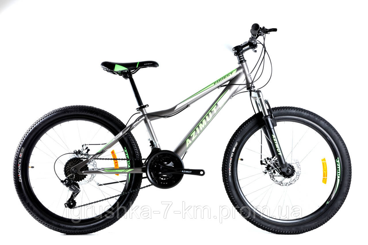 

Подростковый велосипед Azimut Forest 24"GD стальная рама 12,5" 21 скорость от Shimano серо-салатовый, Серый