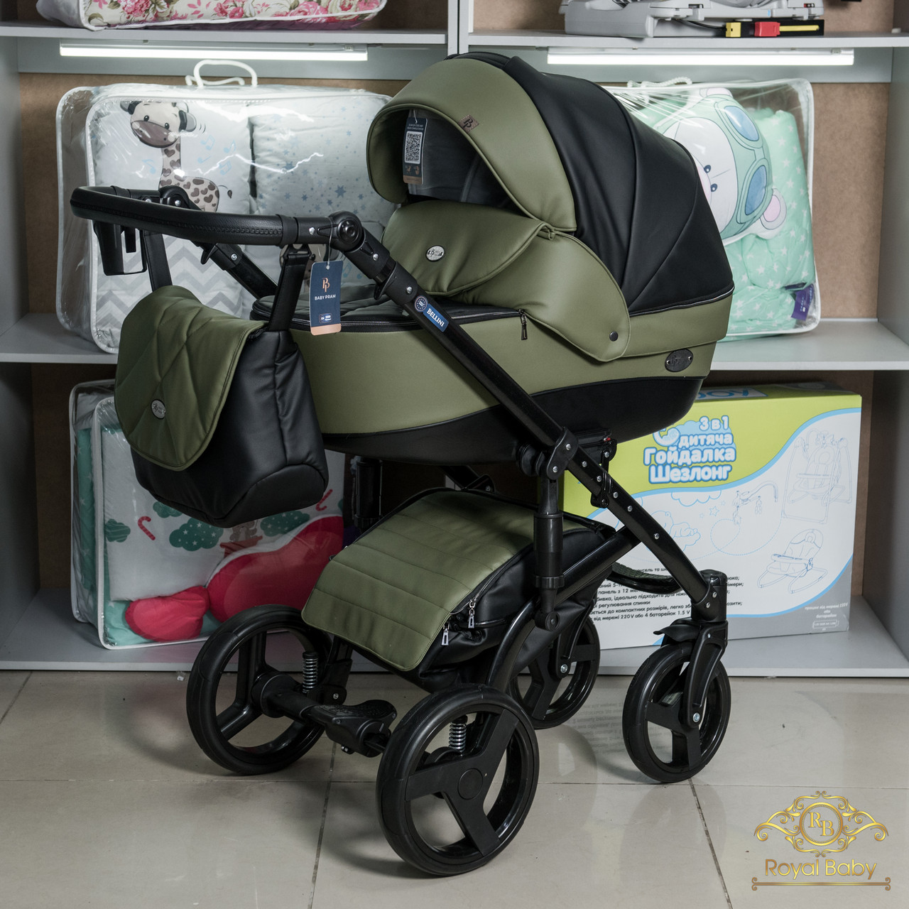 

Детская коляска 2в1 BabyPram Bellini Black/Khaki Royal Baby Польша, Хаки