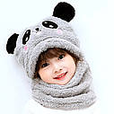 Детский Снуд Панда с ушками (Мишка) теплая шапка-шарф 2 в 1 (зимняя шапка-шлем, балаклава) Розовая, Унисекс, фото 6