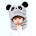 Детский Снуд Панда с ушками (Мишка) теплая шапка-шарф 2 в 1 (зимняя шапка-шлем, балаклава) Розовая, Унисекс, фото 9