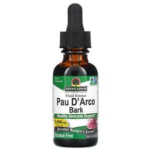 

Кора муравьиного дерева Pau D' Arco Bark, Alcohol-Free Nature's Answer, 2,000 mg, 1 fl oz (30 ml)