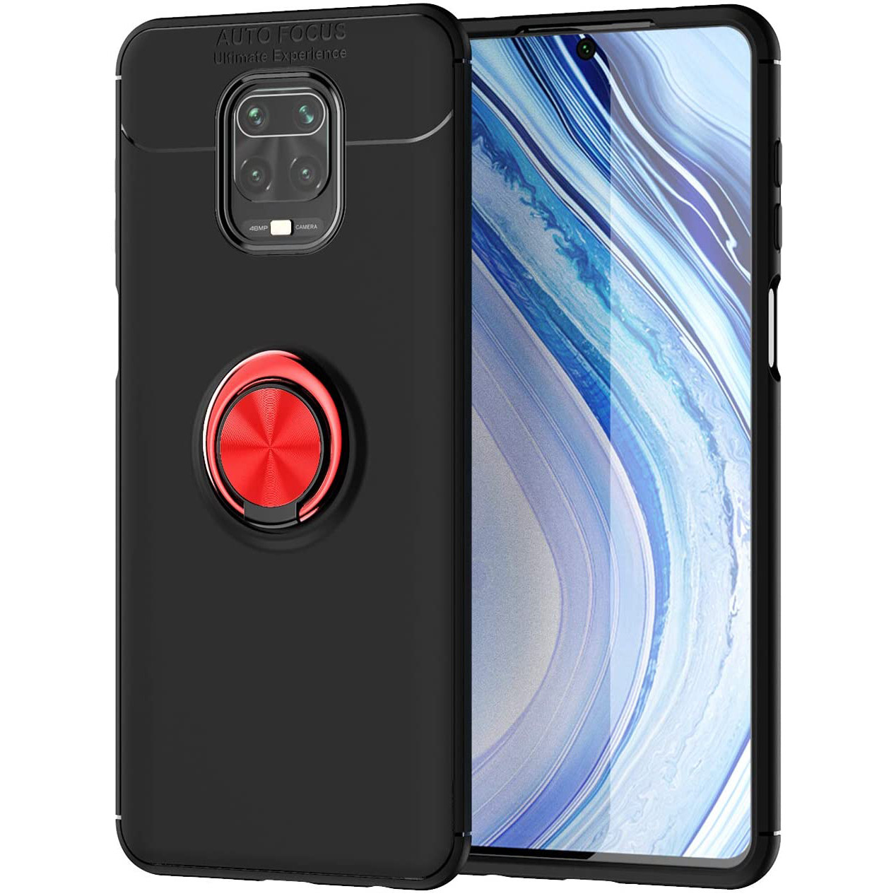 

TPU чехол Deen ColorRing под магнитный держатель (opp) для Xiaomi Redmi Note 9s/Note 9 Pro/9 Pro Max, Черный / красный