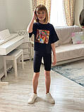 Детский летний костюм футболка оверсайз и бриджи велосипедки размер: 134, 140, 146, 152, 158, фото 5