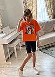 Детский летний костюм футболка оверсайз и бриджи велосипедки размер: 134, 140, 146, 152, 158, фото 9