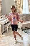 Детский летний костюм футболка оверсайз и бриджи велосипедки размер: 134, 140, 146, 152, 158, фото 8