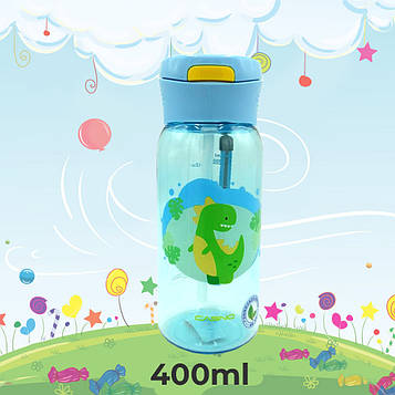 Пляшка для води CASNO 400 мл KXN-1195 Блакитна (Діно) з соломинкою