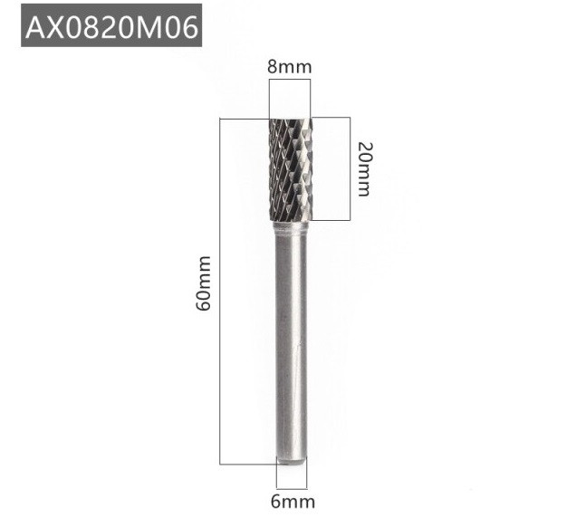 Борфреза, шарошка по металлу 8 мм карбид вольфрам цилиндрическая AX0820M06 Domast Борфреза, шарошка по металлу 8 мм карбид вольфрам цилиндрическая AX0820M06 Domast