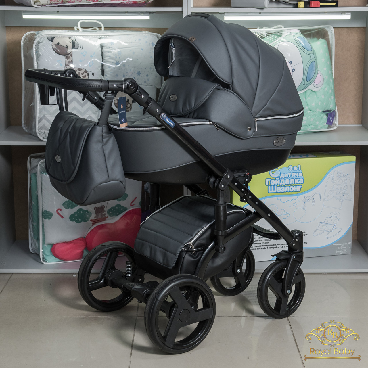 

Детская коляска 2в1 BabyPram Bellini Eco Gray Royal Baby Польша, Темно-серый