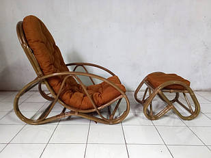 Кресло с Пуфом CRUZO Set натуральный ротанг, ореховый