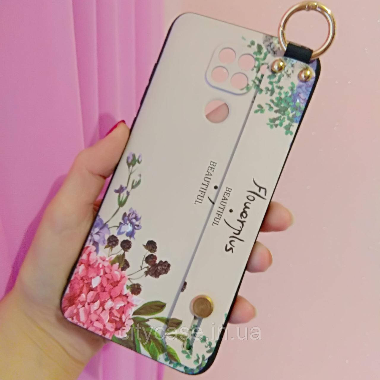 

Чехол для xiaomi redmi note 9 / M2003J15SC с ремешком на руку и цветочным рисунком Flowerstyle, Белый