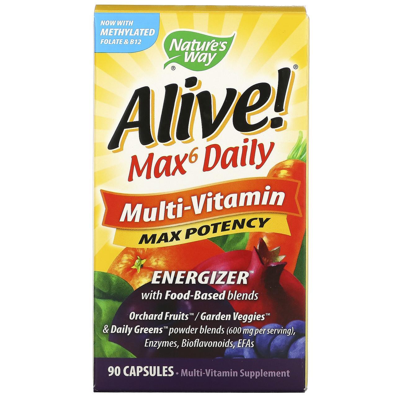 Мультивитаминный комплекс Alive! Max6 Daily, 90 растительных капсул, Nature's Way