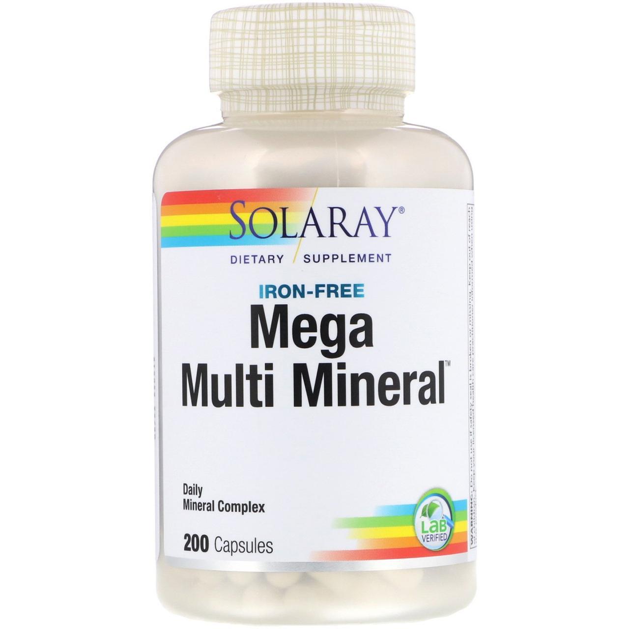 

Комплекс минералов, без железа, Mega Multi Mineral, 200 капсул Solaray