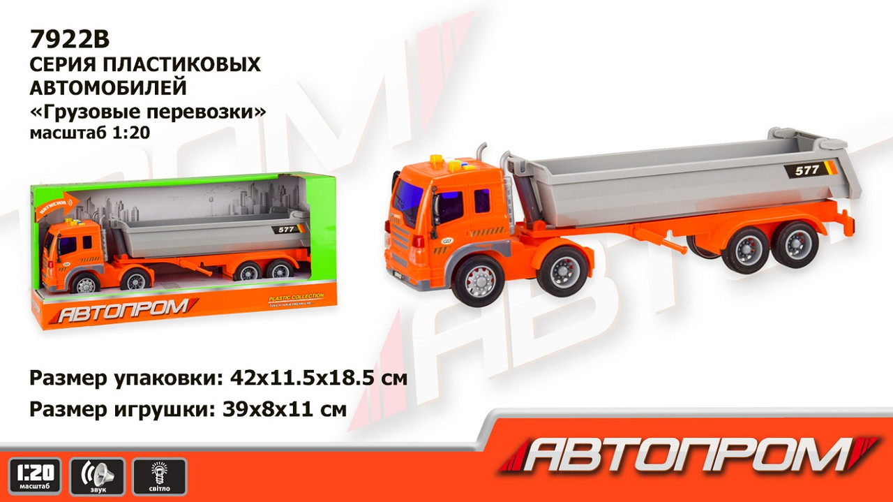 

ТРЕЙЛЕР БАТАР. 7922B "АВТОПРОМ",1:16,СВІТЛО,ЗВУК, В КОРОБЦІ 42*11,5*18,5 СМ