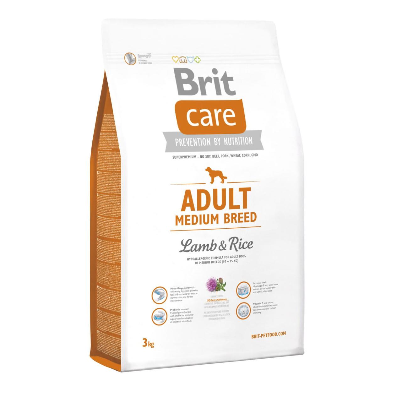

Сухой корм Brit Care Adult Medium Breed для взрослых собак средних пород, с ягненком и рисом, 3кг