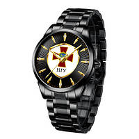 Чоловічі наручні годинники механічні гарантія 12 місяців Chronte з логотипом НГУ Black-Gold-White, фото 1