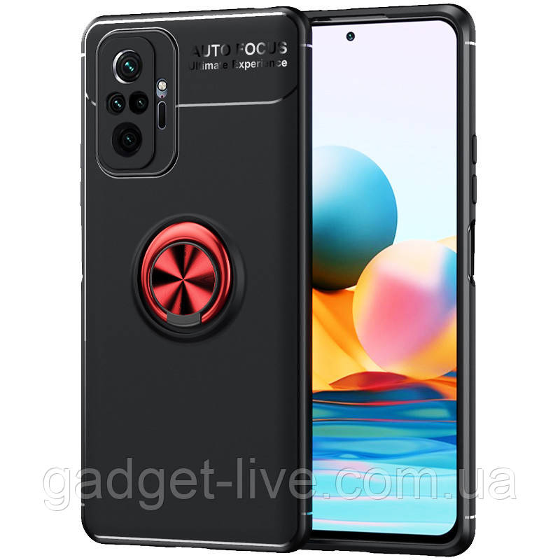 

TPU чехол Deen ColorRing под магнитный держатель (opp) для Xiaomi Redmi Note 10 Pro, Черный / красный