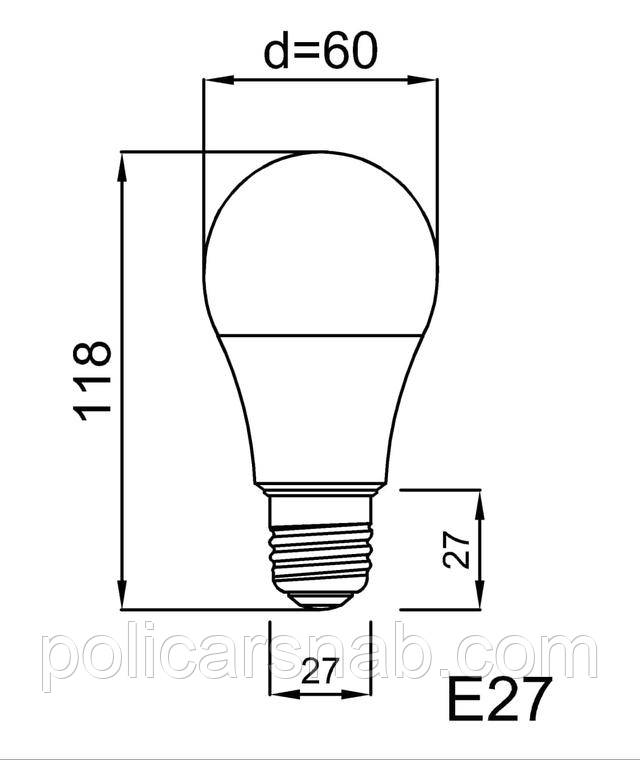 Лампа світлодіодна енергозберігаюча A60 E27 LEBRON LED, розміри