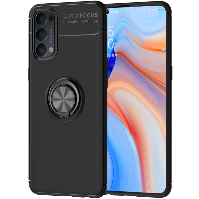 

TPU чехол Deen ColorRing под магнитный держатель (opp) для Oppo Reno 4, Черный / черный