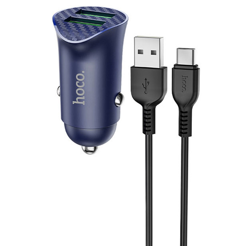 

Автомобильное зарядное устройство Hoco Z39 QC3.0 (2USB) + Type-C Синий