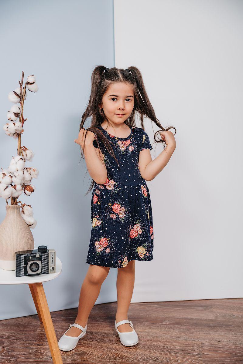 

Платье для девочки ZS kids цветочки горошек темно-синий 110 - 116 см