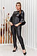 Жіночий чорний шкіряний костюм з легінсами батал, фото 4
