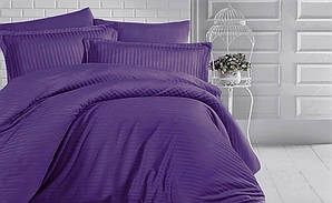 Полуторный фиолетовый комплект постельного белья из страйп-сатина