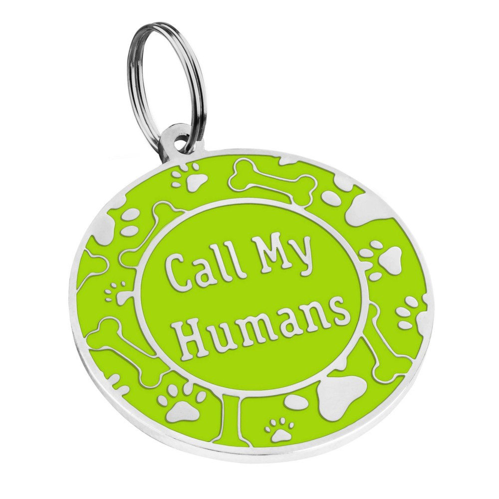 

Адресник для собаки с гравировкой CALL MY HUMANS, салатовый, 3,5 см