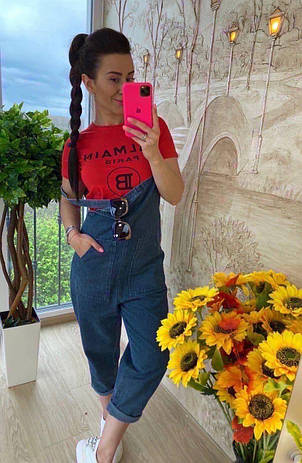 Модный женский джинсовый (коттоновый) комбинезон со штанами, фото 2
