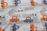Дитяча тканина "Машинки на дорозі" теракотові, сірі на світло-сірому фоні № 660, фото 4
