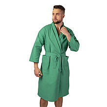 Вафельний халат Luxyart Кімоно розмір (54-56) XL 100% бавовна зелений (LS-0619)