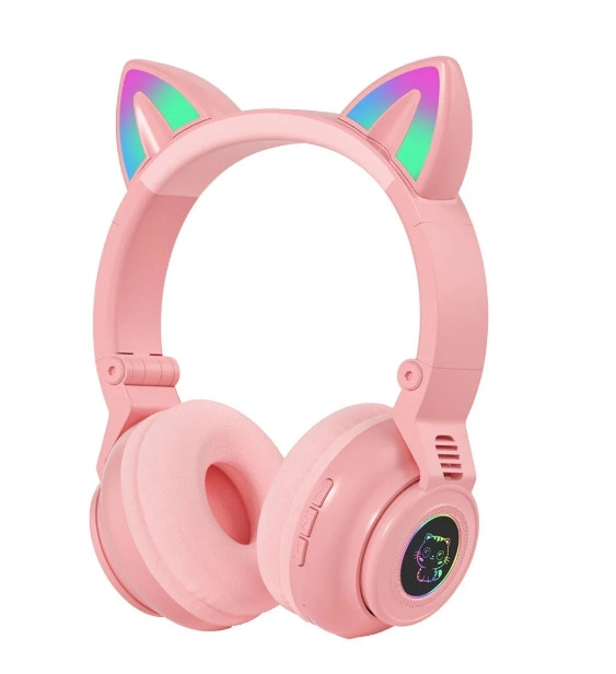 Бездротові Bluetooth-навушники STN-26 Cat Ear з котячими вушками і LED підсвічуванням (Рожевий)
