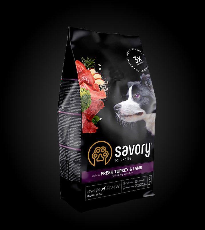 

Savory Medium Breed rich in Fresh Turkey & Lamb 1 кг сухой корм для собак средних пород (индейка и ягненок)