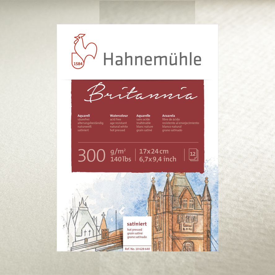 

Бумага акварельная Hahnemuhle Britannia 300 г/м² HP, 17 х 24 см, 12 листов, склейка