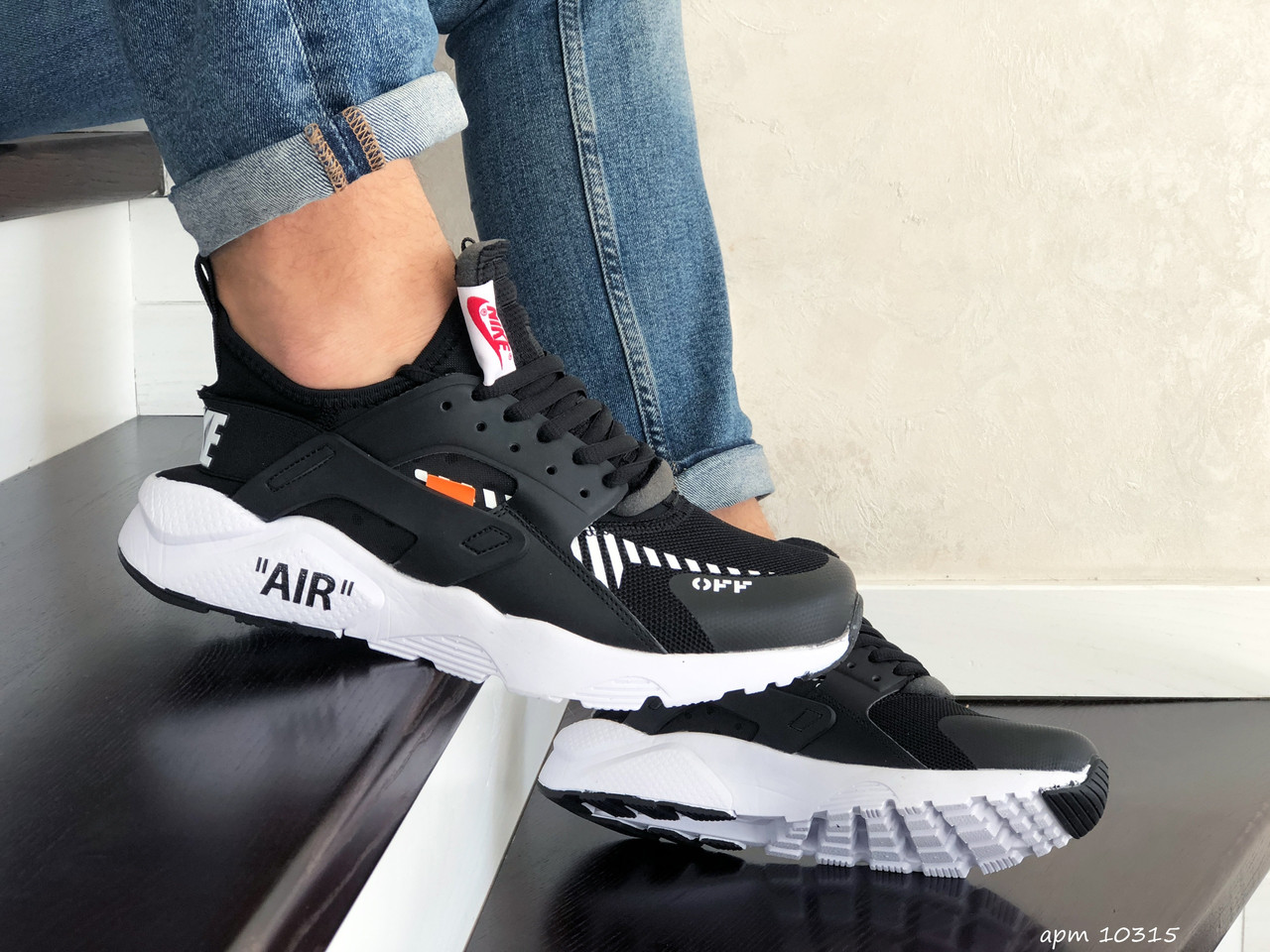 

10315 Мужские кроссовки Nike Air Huarache,черно белые, Темно синий