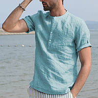 Чоловіча літня сорочка Льон S,M,L,XL,XXL блакитна, фото 1