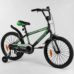 Велосипед колеса 20 дюймов на 6-9 лет, салатовый (доп. колеса, стальные диски, усиленные спицы) CORSO ST-20113
